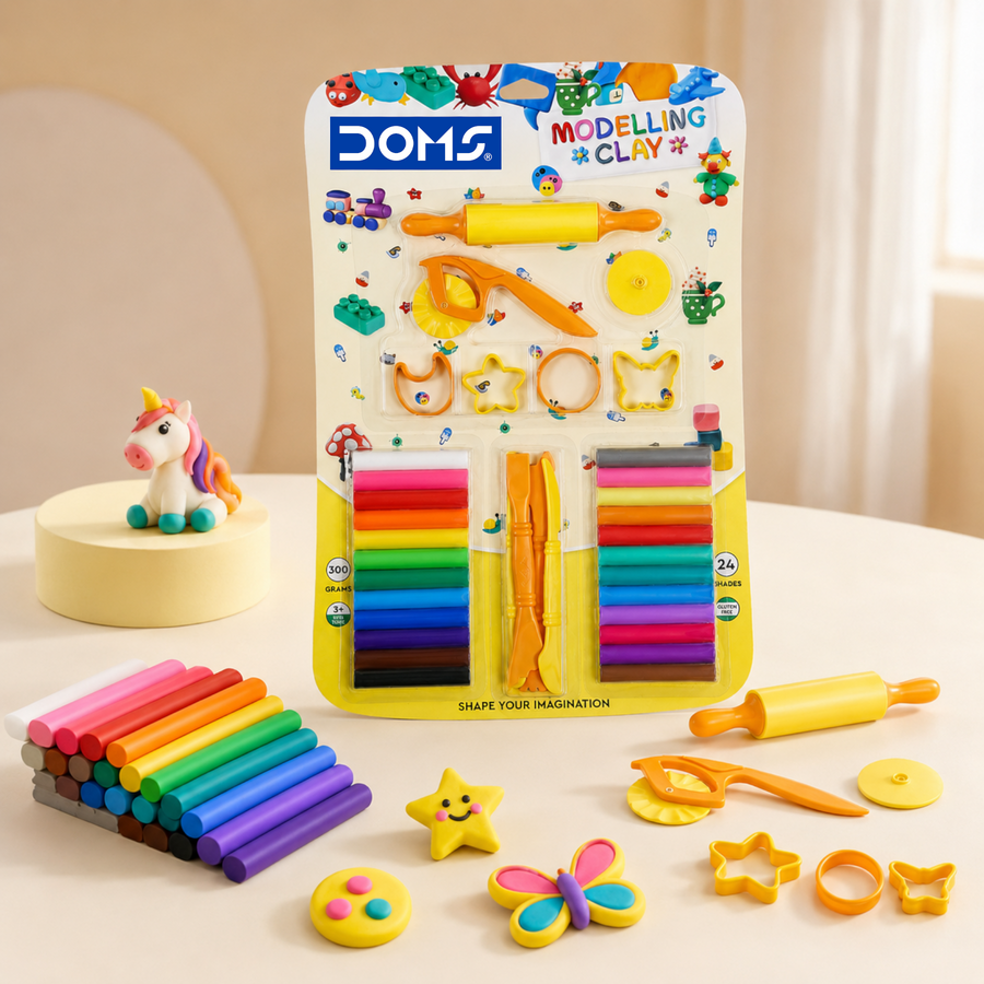 DOMS Modelling Clay 24 Shades (300g) with Tools | Non-Toxic Soft Clay Set for Kids Art & Craft