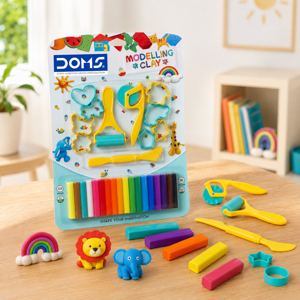 DOMS Modelling Clay 18 Shades (225g) with Tools | Soft Non-Toxic Colour Clay Set for Kids Art & Craft