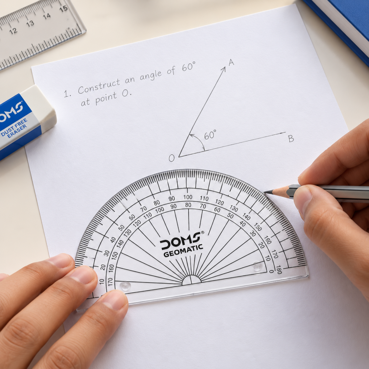 DOMS Geomatic Super Prime Protractor | 180 Degree Transparent Geometry Protractor with Dual Scale | Angle Measuring Tool for School, Maths & Technical Drawing