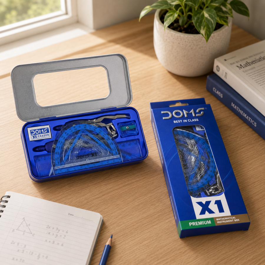 DOMS X1 Premium Math Box – Complete Geometry Instrument Set with Compass, Protractor, Divider, Scale & Accessories