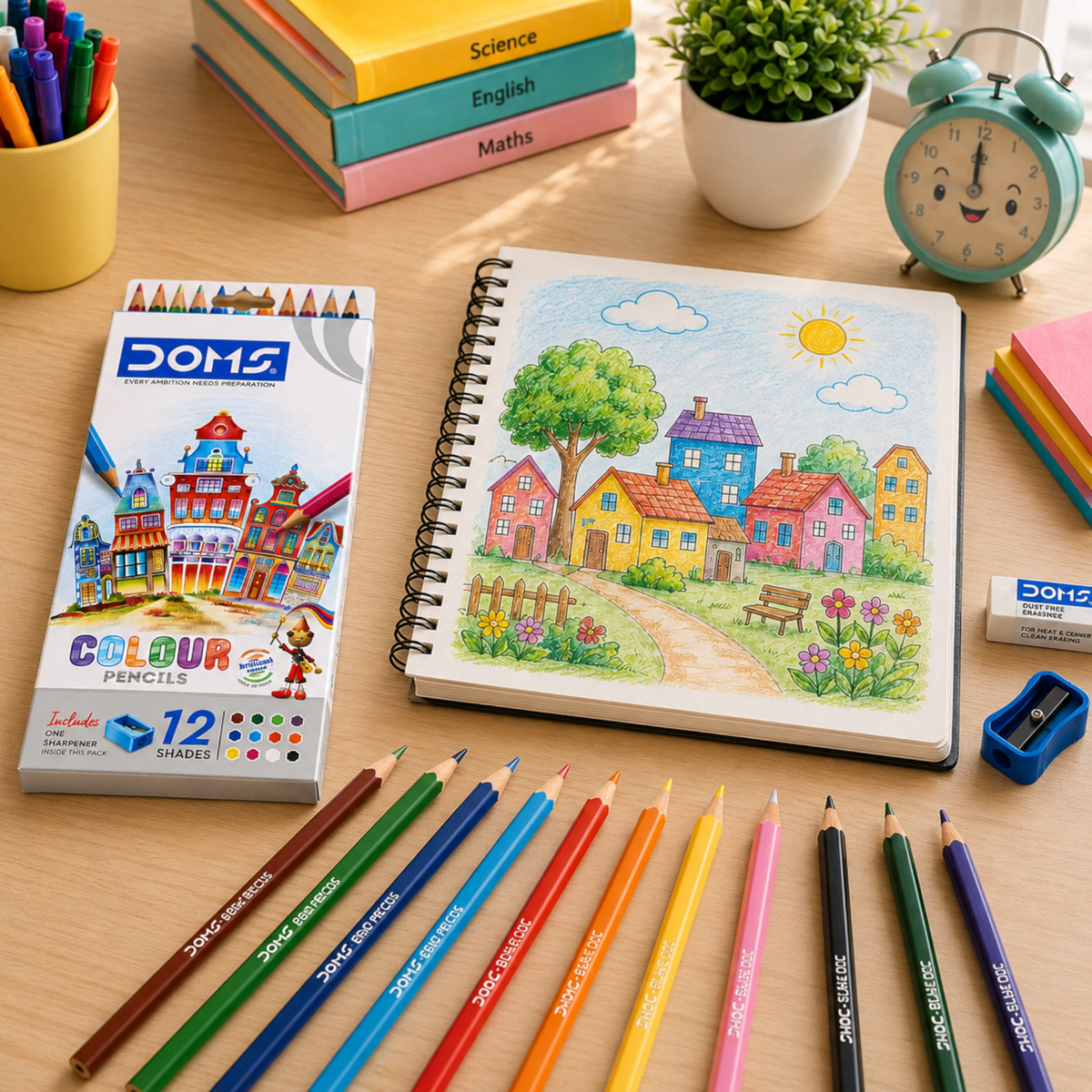 DOMS Full Size Colour Pencils Set | Eco-Friendly Sustainable Coloring Pencils with Rich Pigments | Smooth Coloring for Kids, Students & Artists