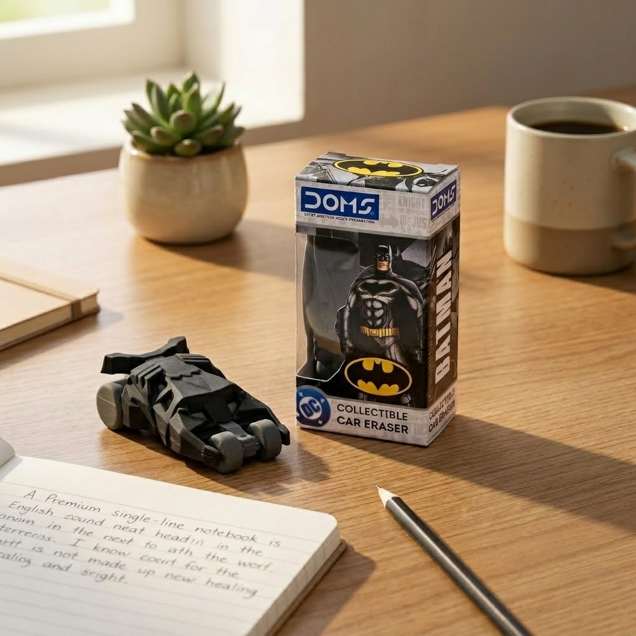 DOMS Batman Collectible Car Eraser – Officially Licensed DC Merchandise, Batmobile-Inspired Eraser for Kids