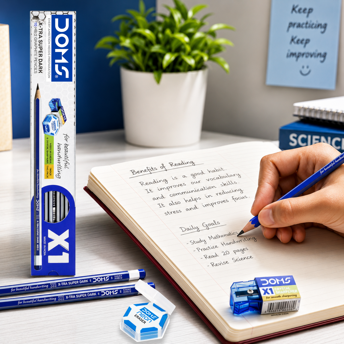DOMS X1 Graphite Pencils | X-Tra Super Dark | Smooth Writing | Break-Resistant Lead | School & Office Use