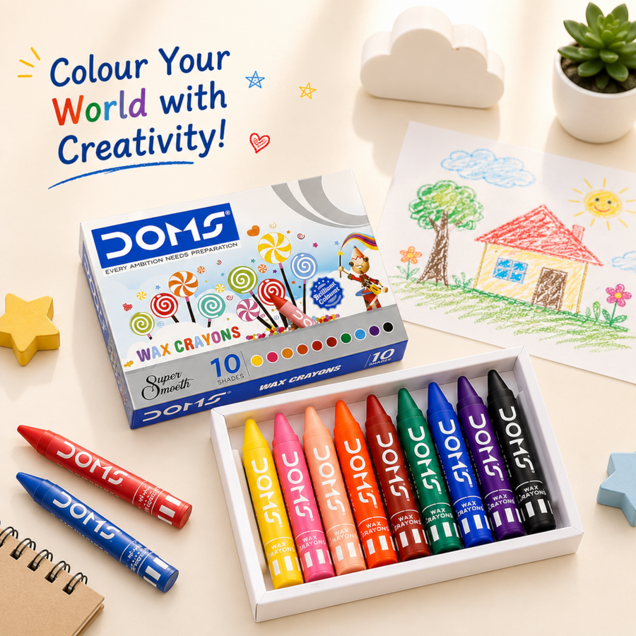 DOMS Wax Crayons Set – Super Smooth Colouring Crayons | Bright & Non-Toxic Kids Crayons