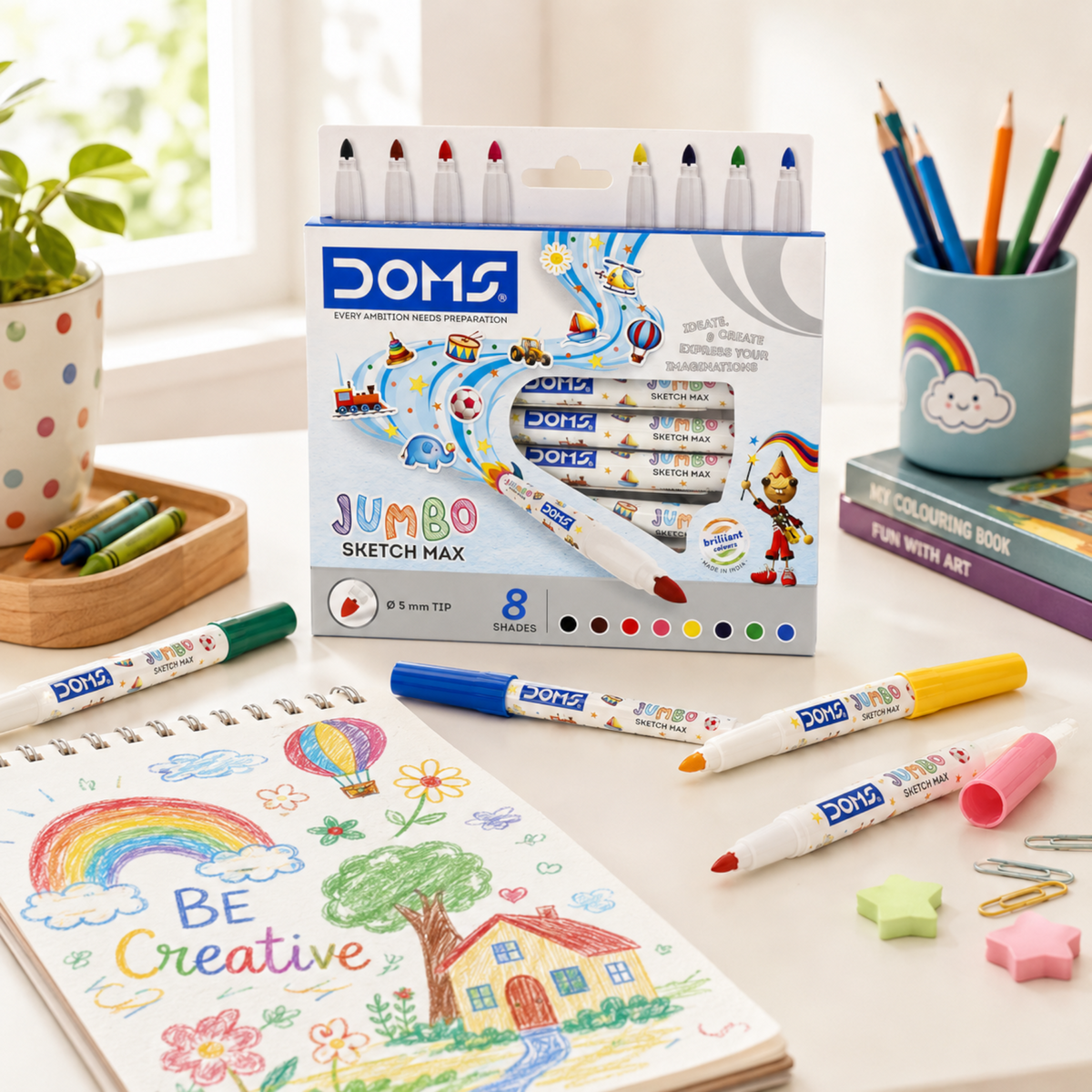DOMS Jumbo Sketch Pens – Thick Grip Coloring Markers for Kids & School Use