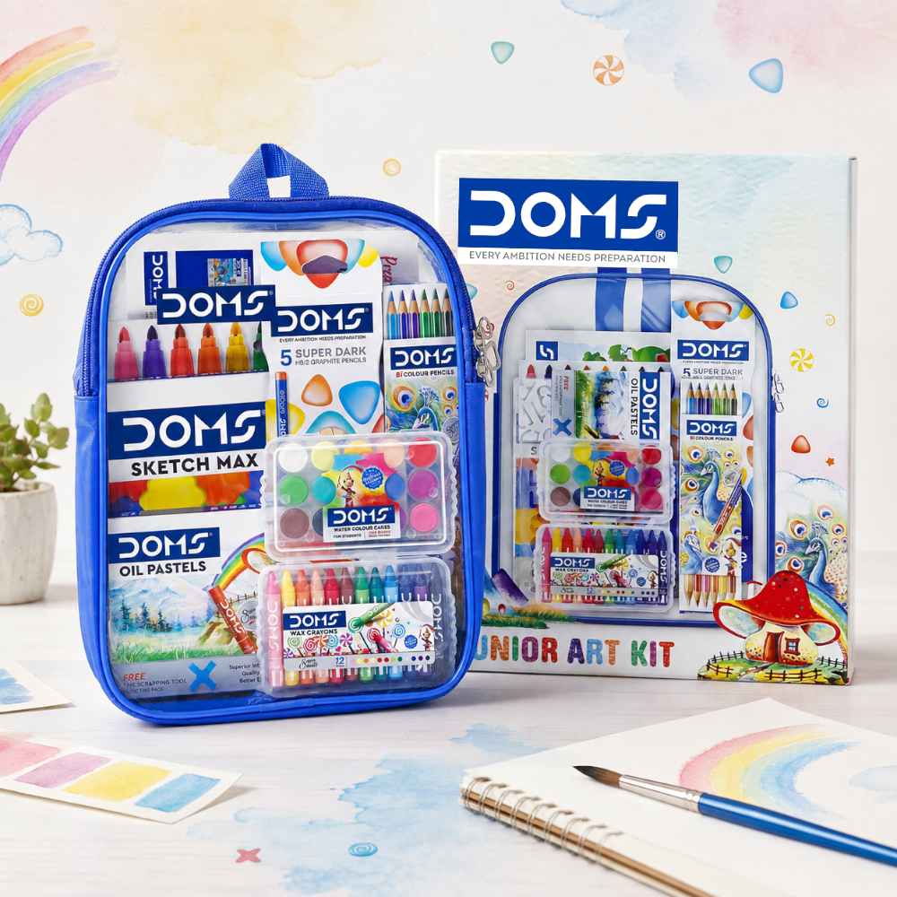 DOMS Junior Art Kit – Complete Art & Craft Set for Kids | Colouring, Drawing & Painting Kit with Carry Bag
