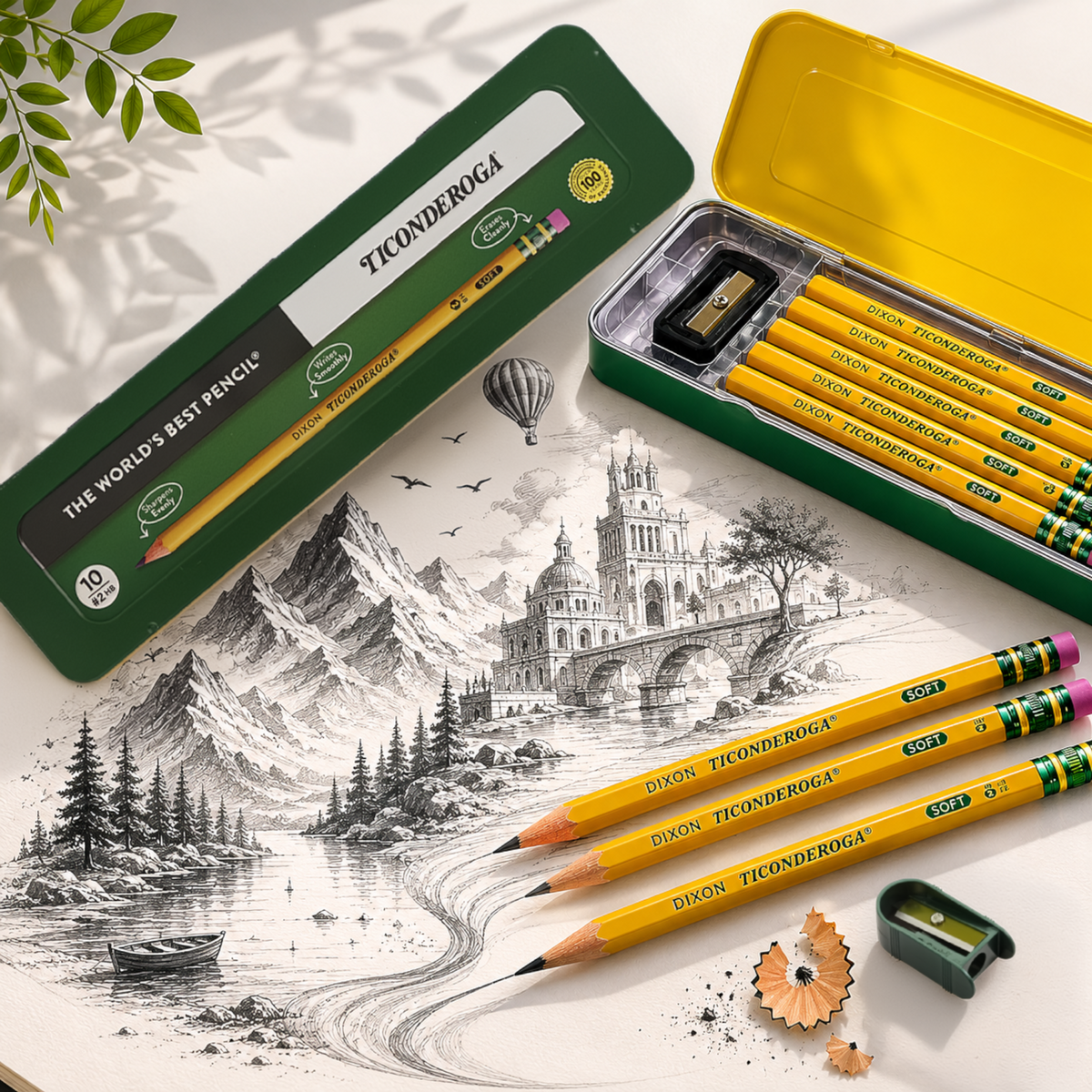 Dixon Ticonderoga Pencils  Worlds's Best Pencil | Premium HB Graphite Pencils with Metal Storage Case | Smooth Writing, Break-Resistant Lead for School, Office & Sketching