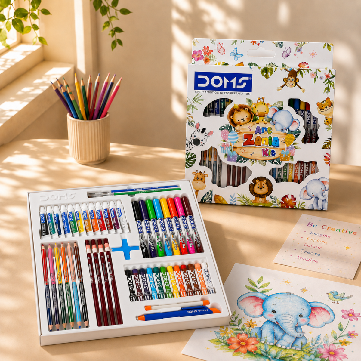 DOMS Art Zania Kit – Complete Kids Art & Craft Set with Colour Pencils, Oil Pastels, Sketch Tools & Water Colours | All-in-One Creative Drawing Kit