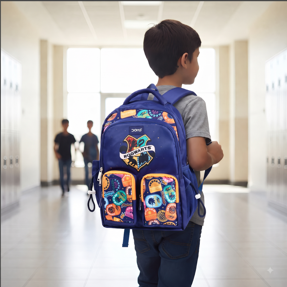 DOMS Hogwarts Blue School Backpack – Large Capacity Water-Resistant | Travel & School Bag (42L) | Official License Merchandise