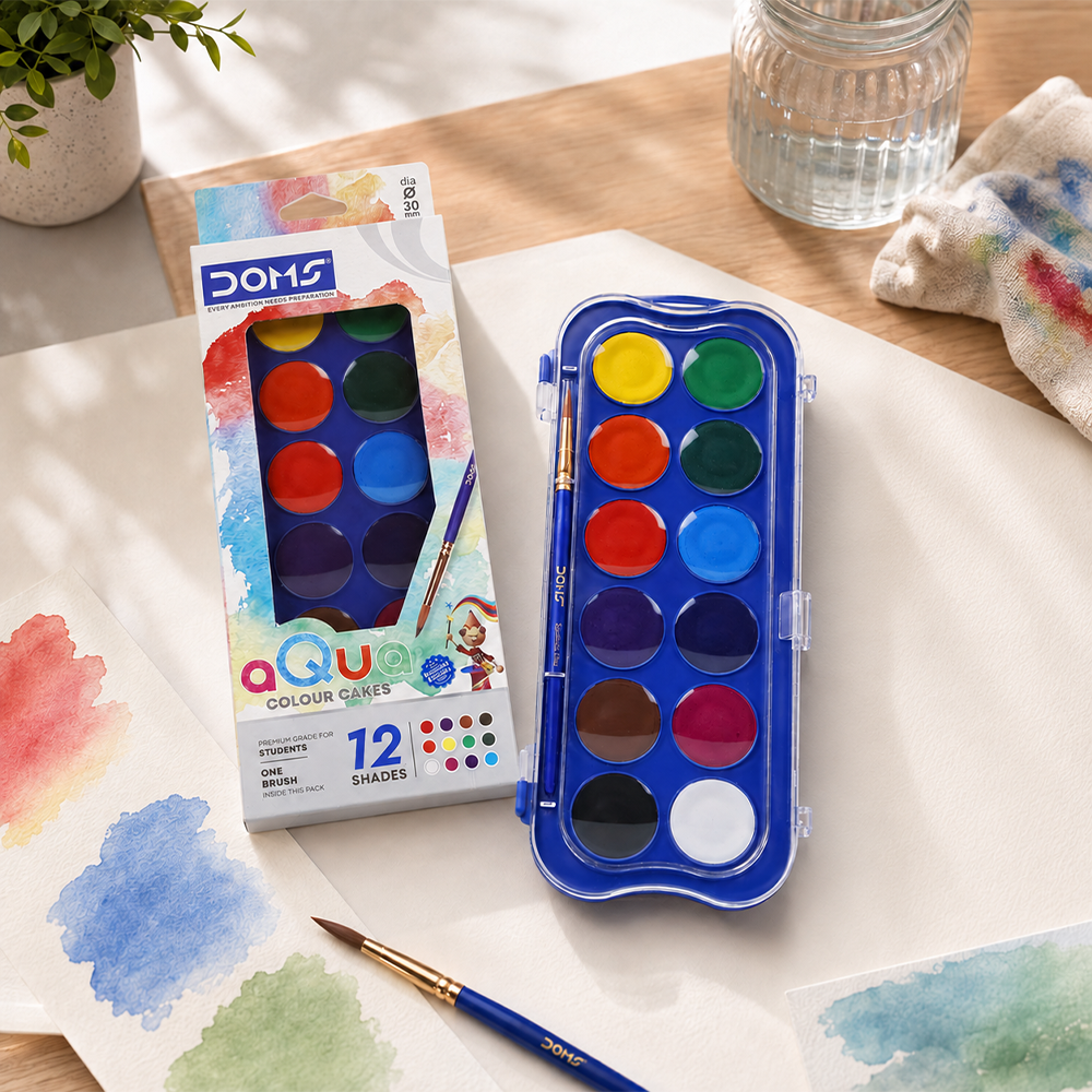 DOMS AQUA WCC 30mm Watercolor Paint Set | Vibrant Non-Toxic  Water Colors | Smooth Blending Art & Painting Kit for Kids & Artists