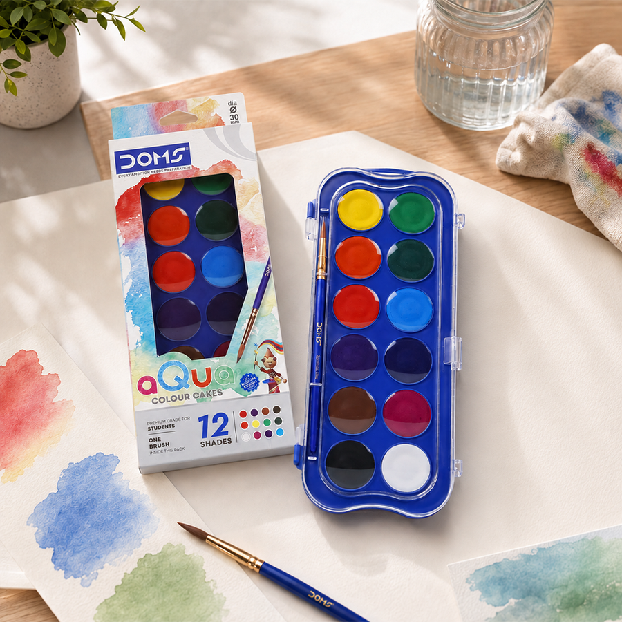DOMS AQUA WCC 30mm Watercolor Paint Set | Vibrant Non-Toxic  Water Colors | Smooth Blending Art & Painting Kit for Kids & Artists