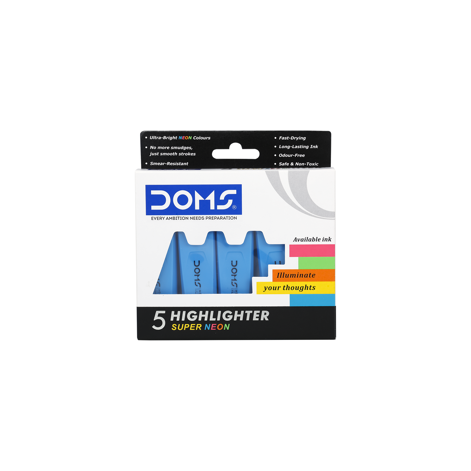 DOMS Super Neon Highlighters Pack of 5 in One Colour | Fast-Drying, Smear-Resistant Ink for Study Notes & Documents