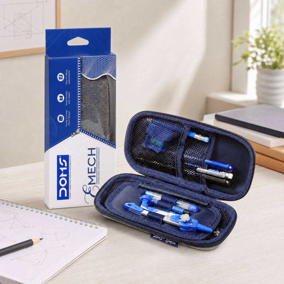 DOMS EMECH Math Instrument Box – Premium Geometry Kit with Zipper Pouch, Compass, Divider, Protractor, Scale & Accessories