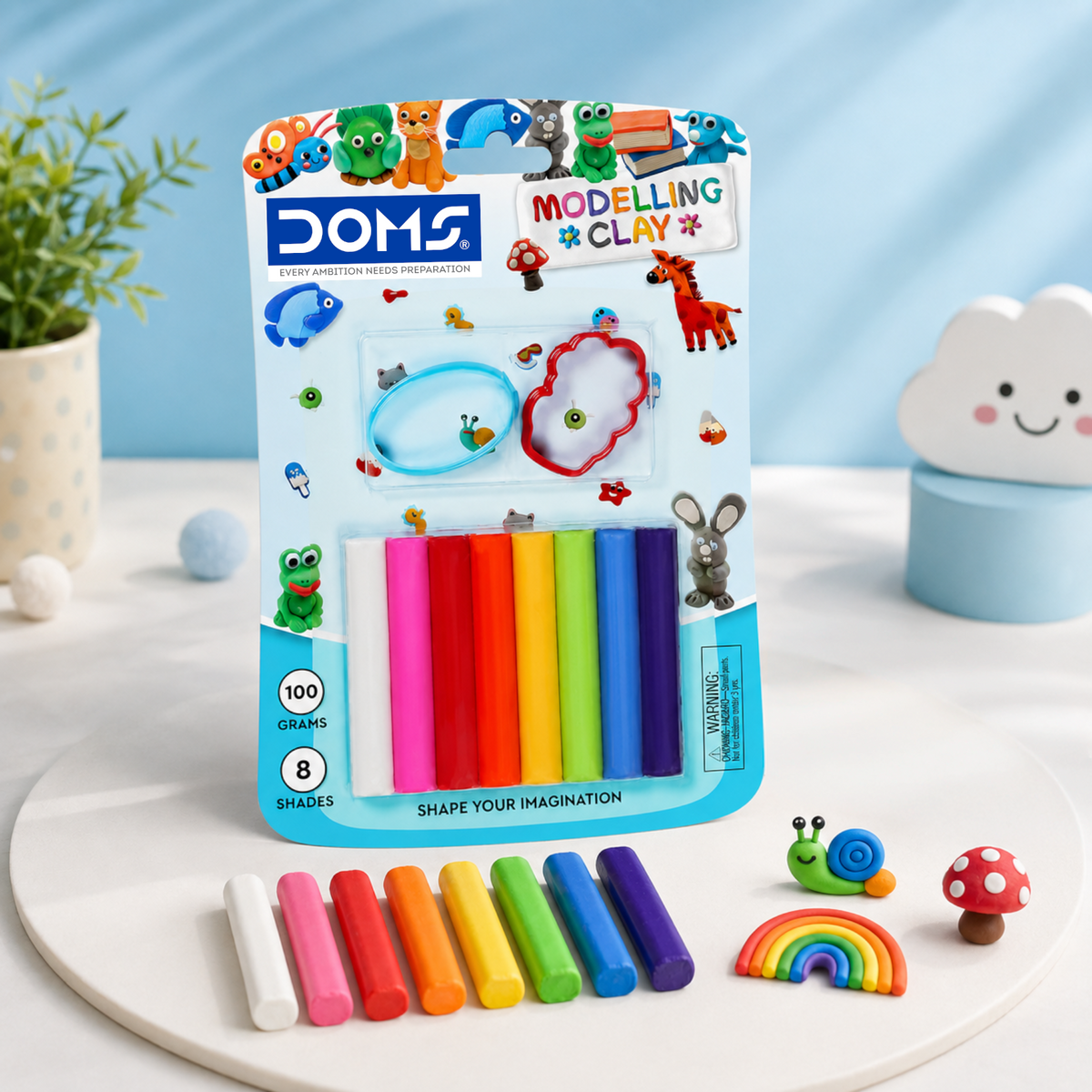 DOMS Modelling Clay 8 Shades –  Soft & Non-Sticky Clay Set with Moulds | Kids Creative Art & Craft Clay Kit