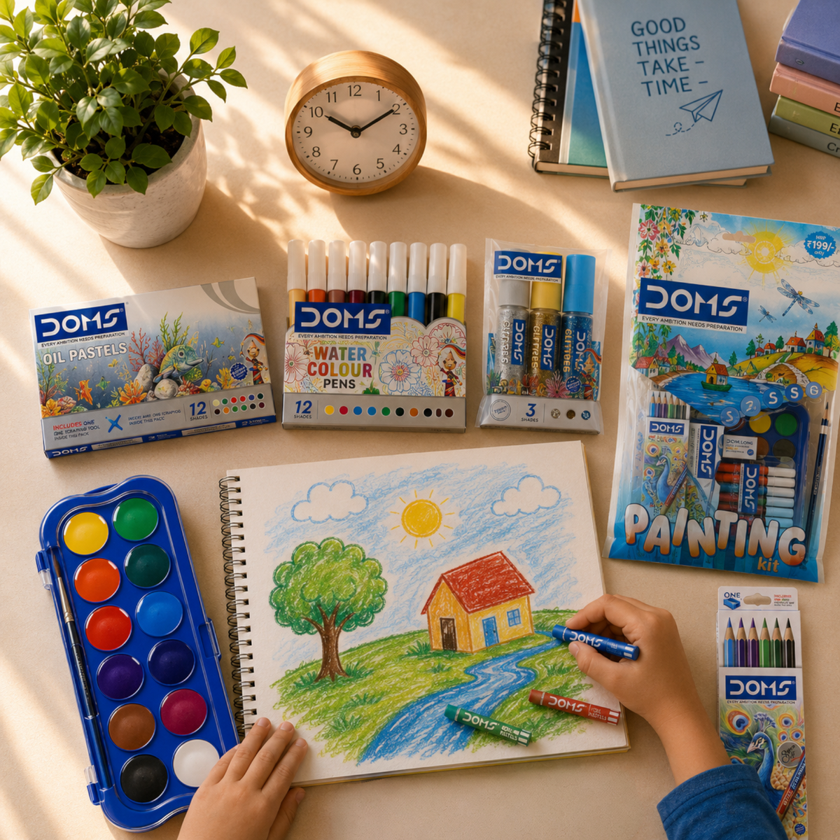 DOMS Painting Kit for Kids – Complete Art & Craft Set with Colours, Drawing Book & Accessories | Beginner Creative Kit