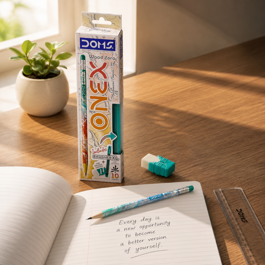 DOMS ONEX Wood Zero 2.0 mm Mechanical Pencil with Built-In Sharpener, Eraser & Refill Leads