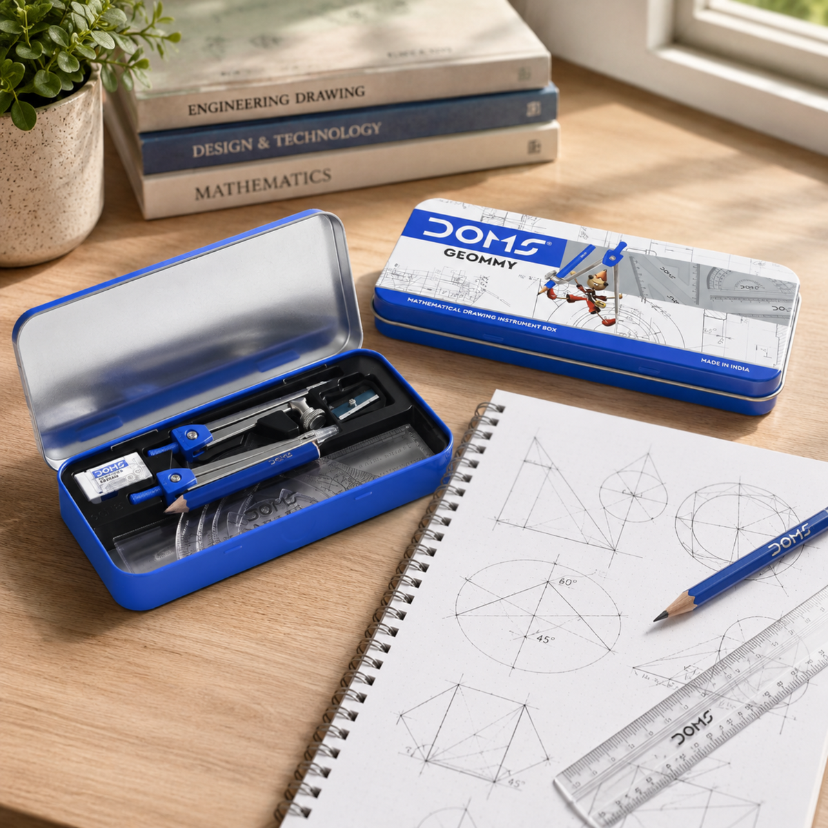 DOMS GEOMMY Math Box – Complete Mathematical Drawing Instrument Set for Students | Compass, Protractor, Divider, Ruler & More