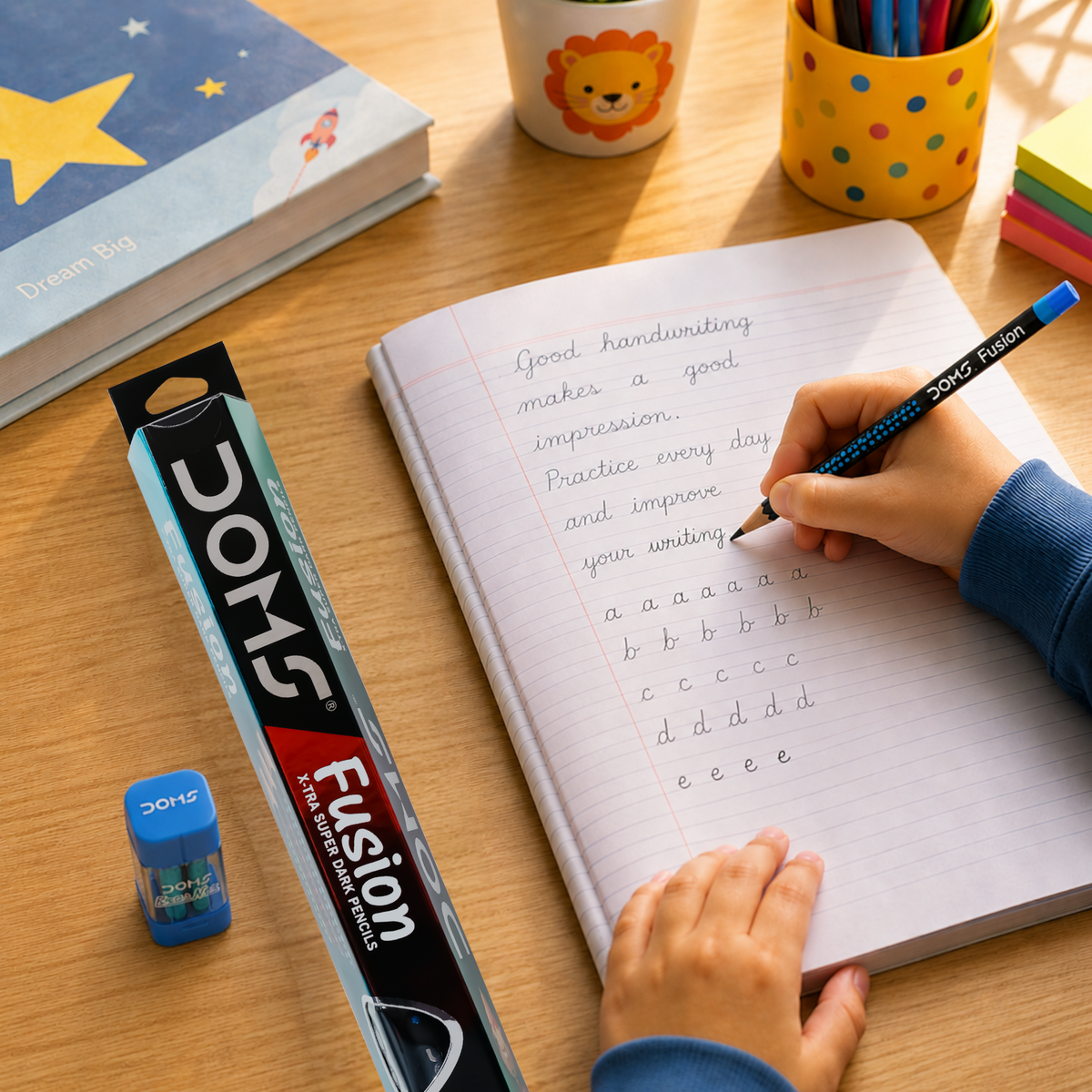 DOMS Fusion Graphite Pencils | X-Tra Super Dark | Smooth Writing | Break-Resistant Lead with Eraser & Sharpener