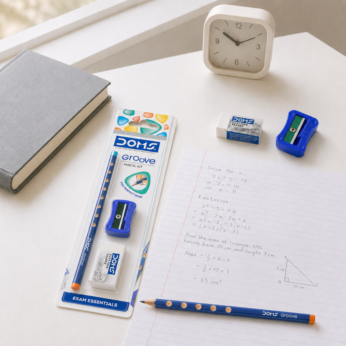 DOMS Groove Pencil Kit – Exam Essentials Stationery Set with Pencil, Eraser & Sharpener | Ergonomic Grip Writing Kit for Students