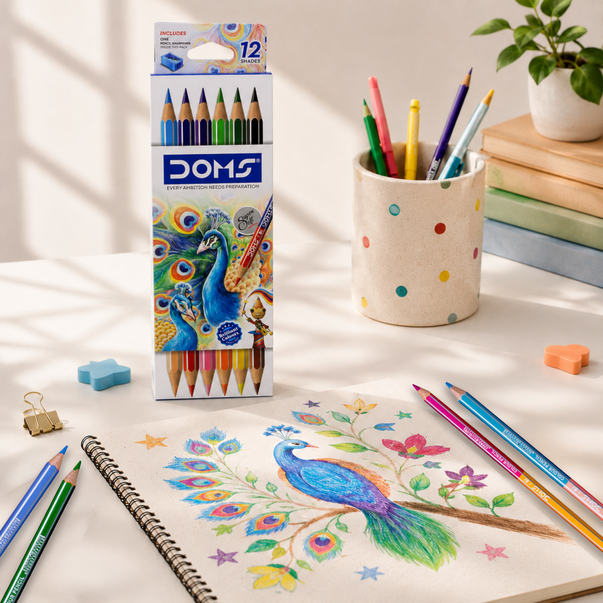 DOMS Bi-Colour Pencils Set – Dual Colour Art Pencils with Sharpener | Vibrant & Smooth Colouring