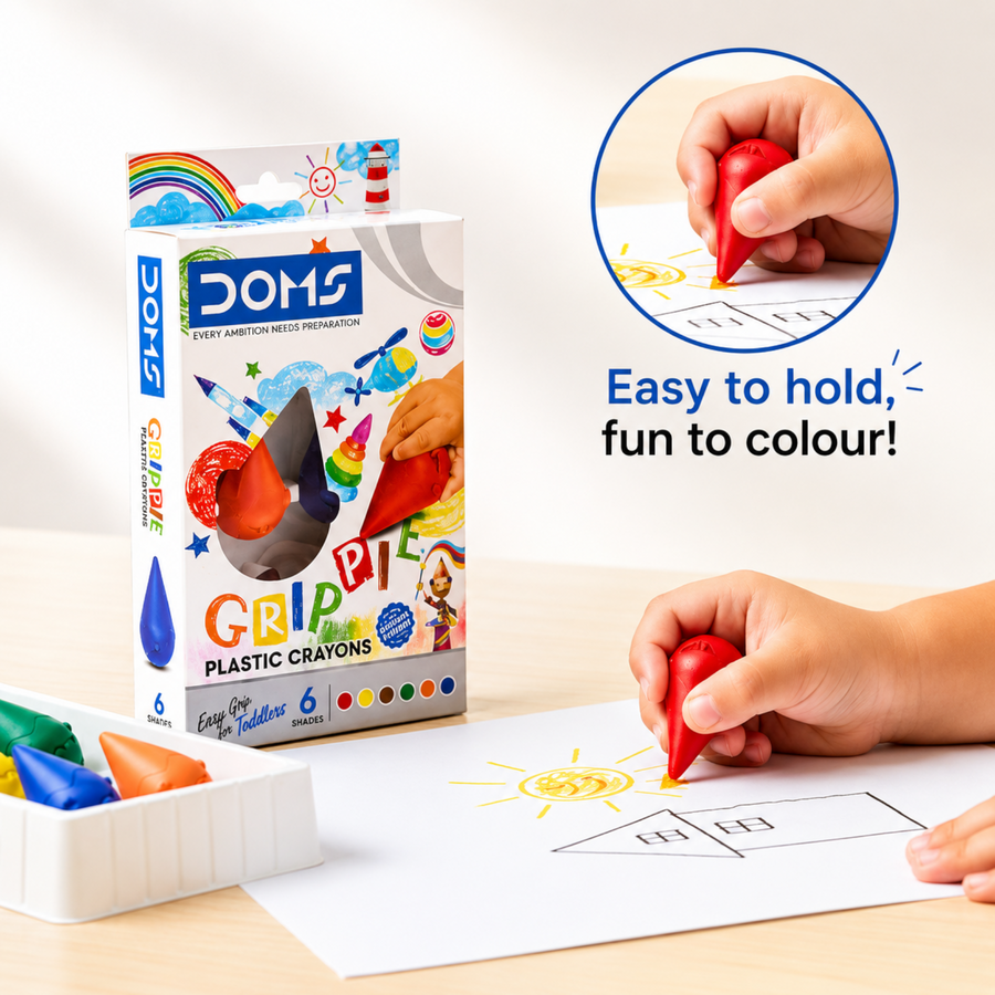 DOMS GRIPPIE Crayons 6 Shades Set for Kids | Non-Toxic Jumbo Grip Coloring Crayons | Smooth, Break-Resistant Art & Drawing Kit
