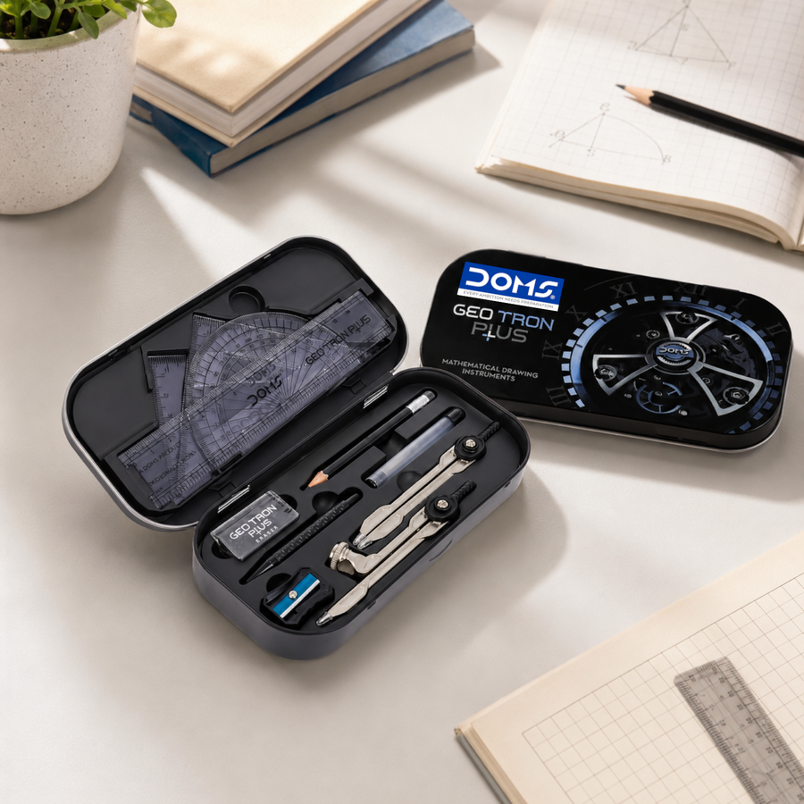 DOMS GEOTRON PLUS Math Instrument Box – Advanced Geometry Kit with Double-Sided Tray, Compass, Divider, Protractor, Scale & Accessories