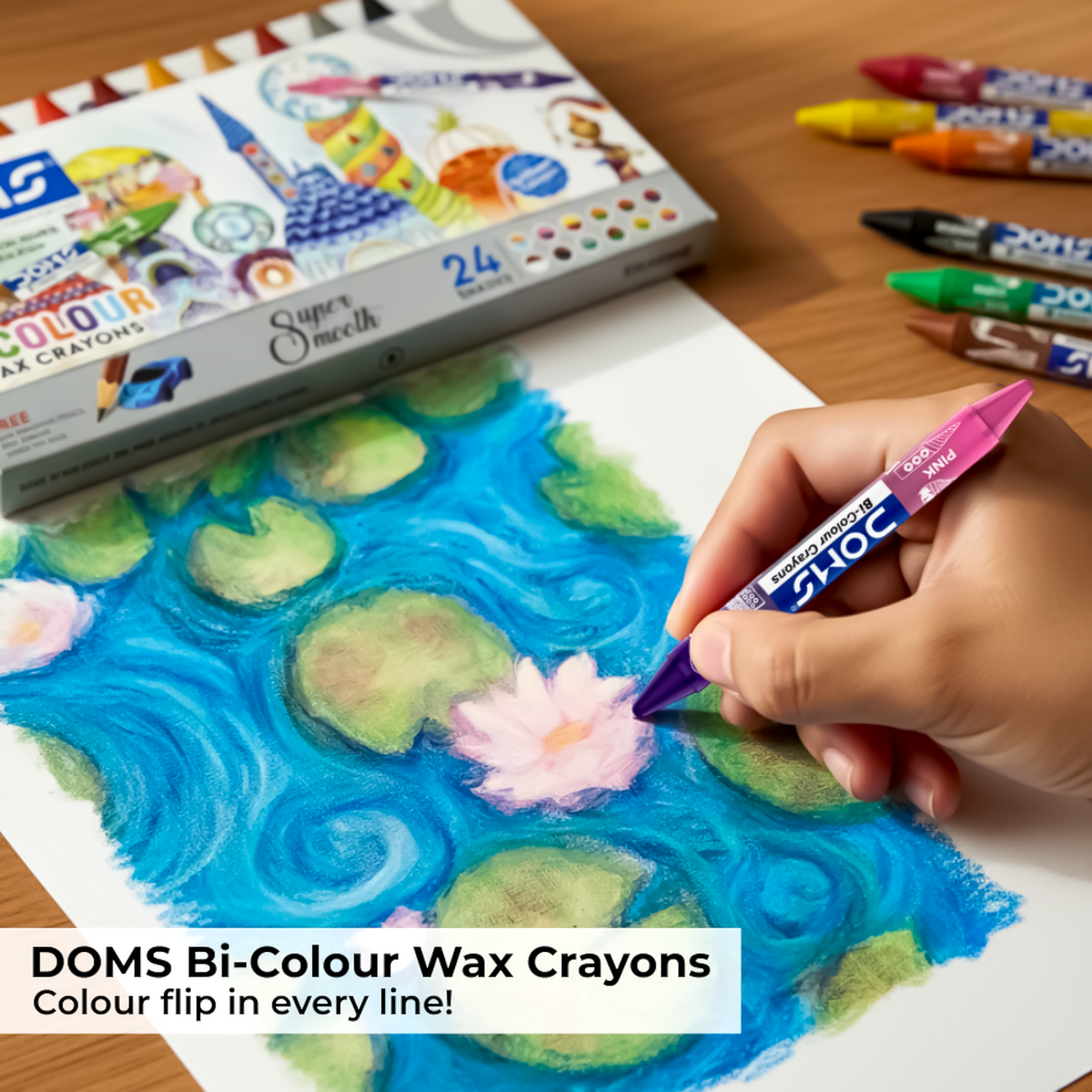 DOMS Bi-Colour Wax Crayons – 12 Crayons (24 Shades) | Dual Colour Super Smooth Crayons for Kids