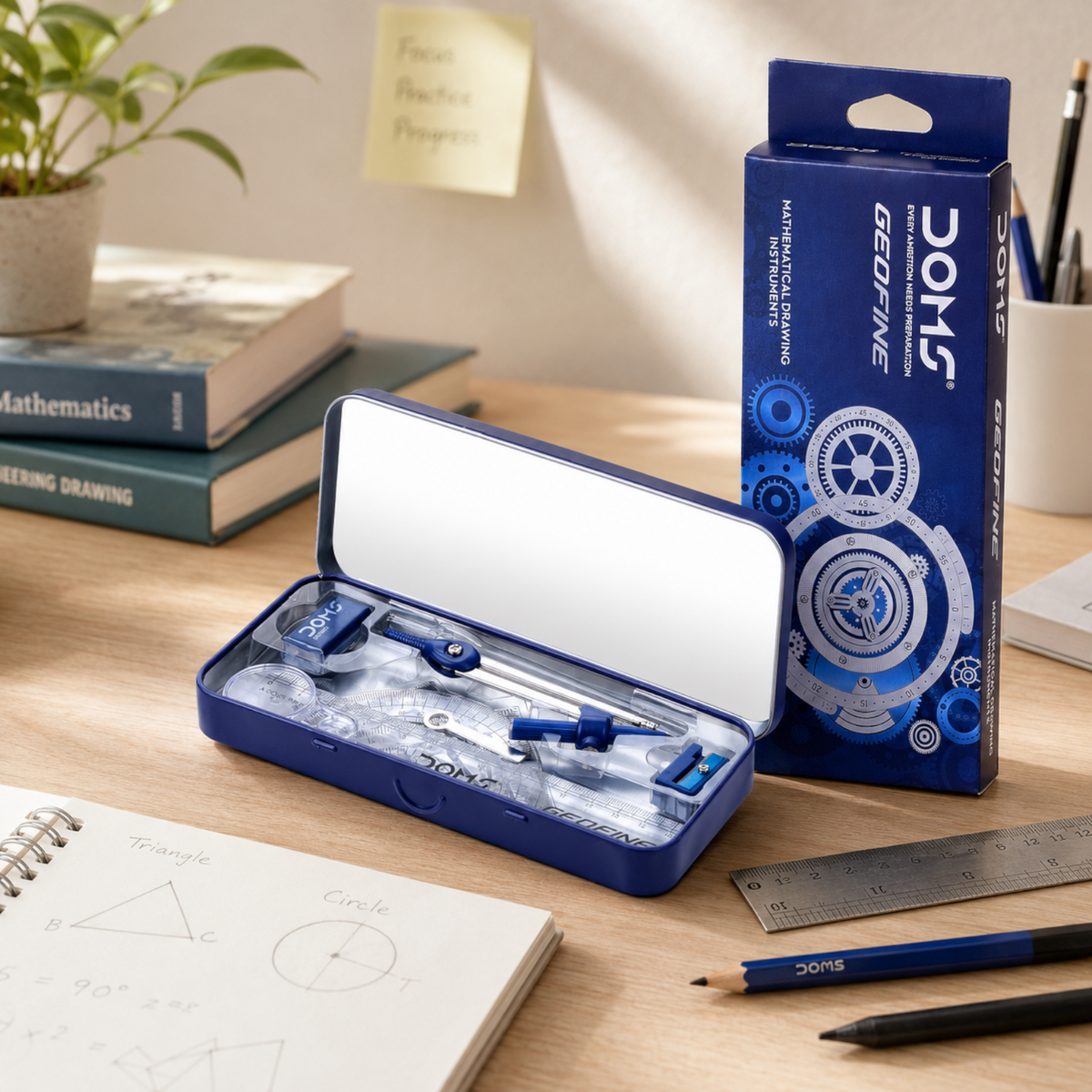 DOMS GEOFINE Math Drawing Instrument Box – Complete Geometry Kit with Compass, Divider, Protractor, Scale & Accessories for Students