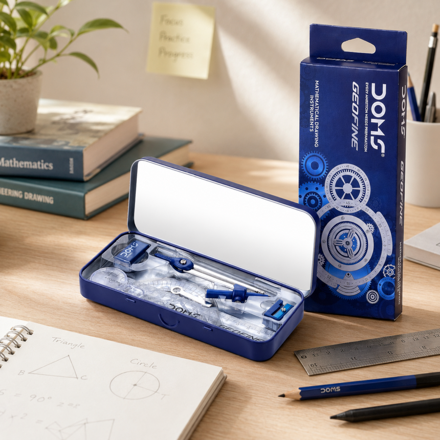DOMS GEOFINE Math Drawing Instrument Box – Complete Geometry Kit with Compass, Divider, Protractor, Scale & Accessories for Students