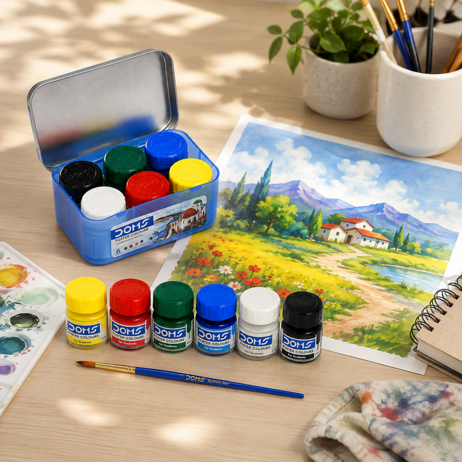 DOMS Student Poster Colours Set  with Brushes & Agitator | Vibrant Poster Paint Kit for Students
