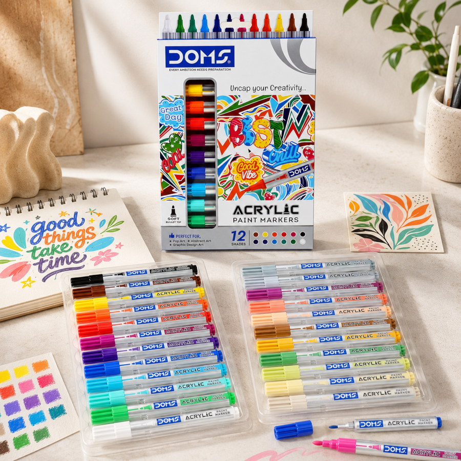 DOMS Acrylic Paint Markers Set | Multi-Surface Acrylic Marker Pens for DIY Art, Craft & Creative Projects