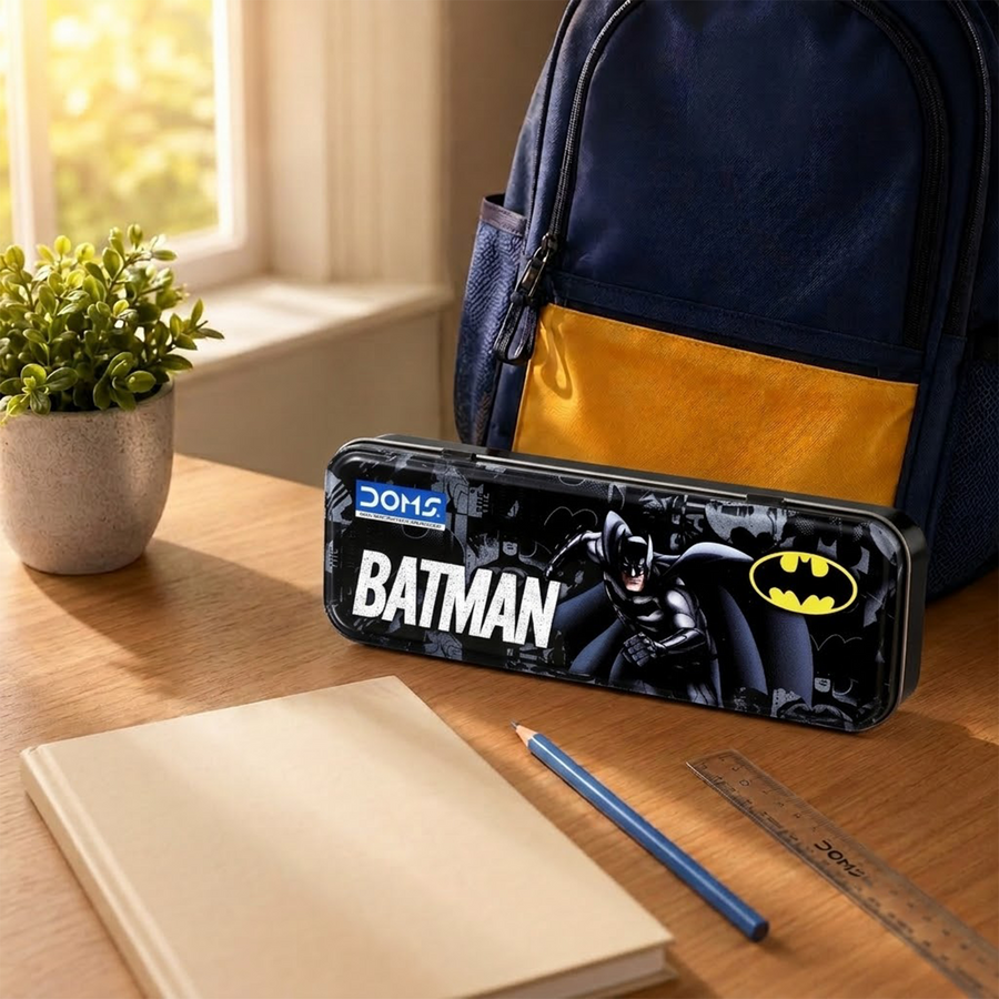 DOMS Batman Metal Pencil Box Officially Licensed DC Stationery Box | Durable Metal Pencil Case with Secure Lid, Rounded Edges & Spacious Storage for School
