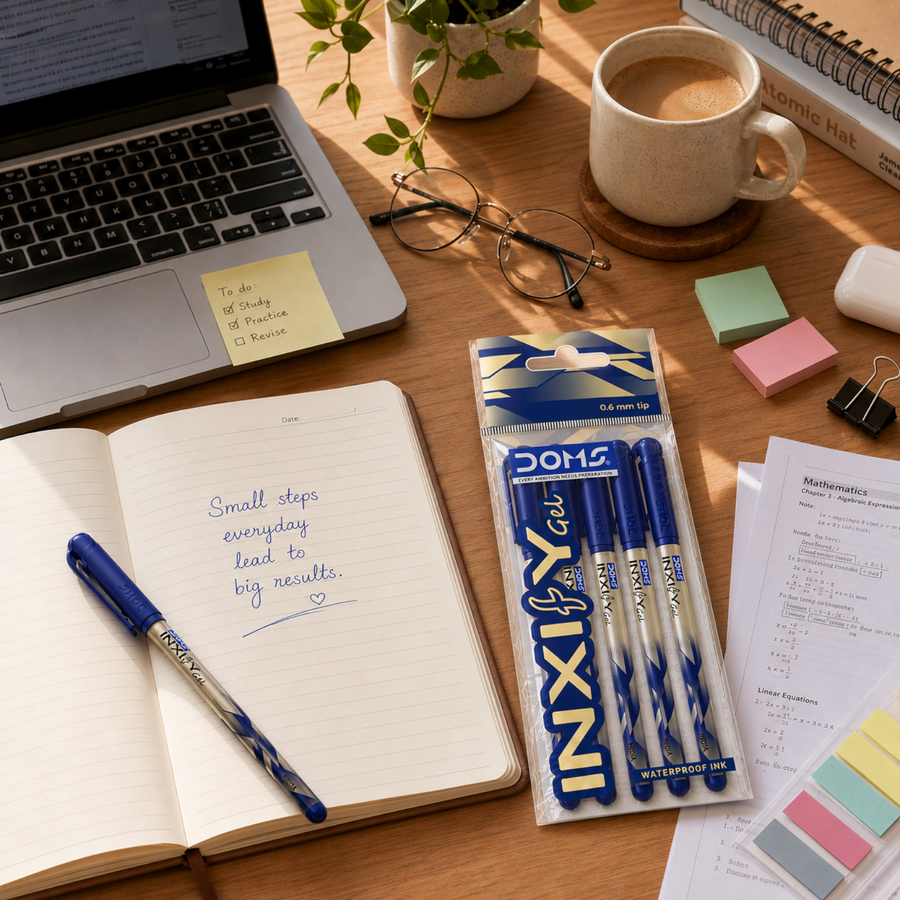 DOMS INXIFY Gel Pens Pack of 12 – 0.6mm Smooth Writing Gel Pens, Waterproof Ink, Blue, Black & Red Pens for School, Office & Exams