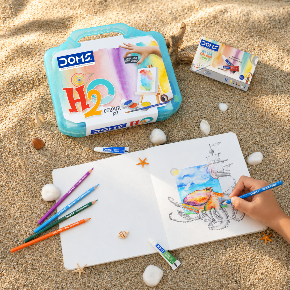 DOMS H2O Art Kit – Complete Kids Colouring, Painting & Craft Set with Storage Case