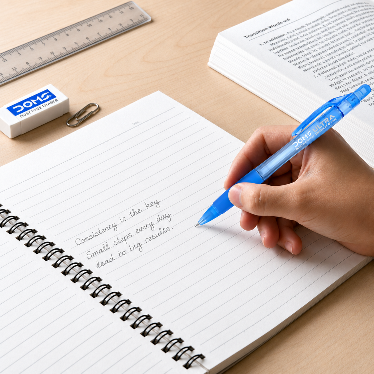 DOMS Ultra Click Mechanical Pencil 0.7mm | Smooth Writing Click Pencil with Built-in Eraser | Ergonomic Grip, Vibrant Body Colors