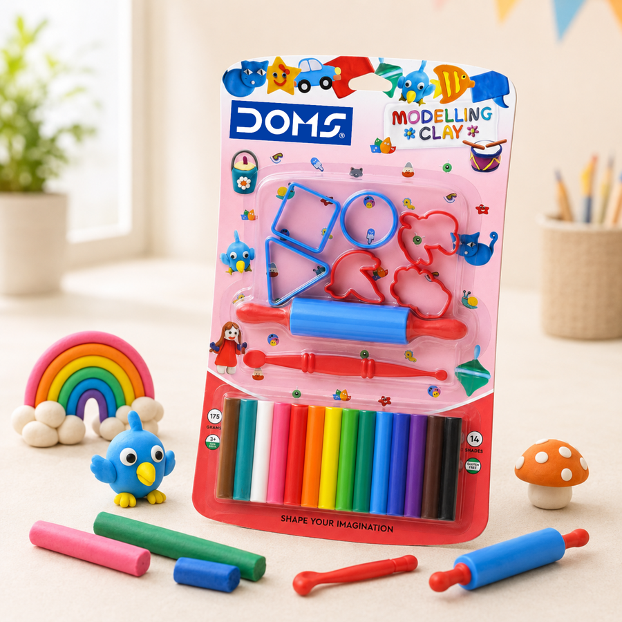 DOMS Modelling Clay 14 Shades (175g) with Tools | Soft Non-Toxic Clay Set for Kids Creative Play