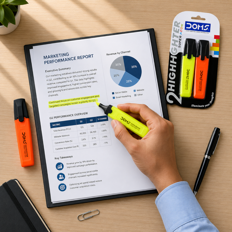 DOMS Neon Highlighters Pack of 2 – Ultra Bright Fluorescent Highlighter Pens, Smudge-Free, Fast Drying, Study & Office Stationery
