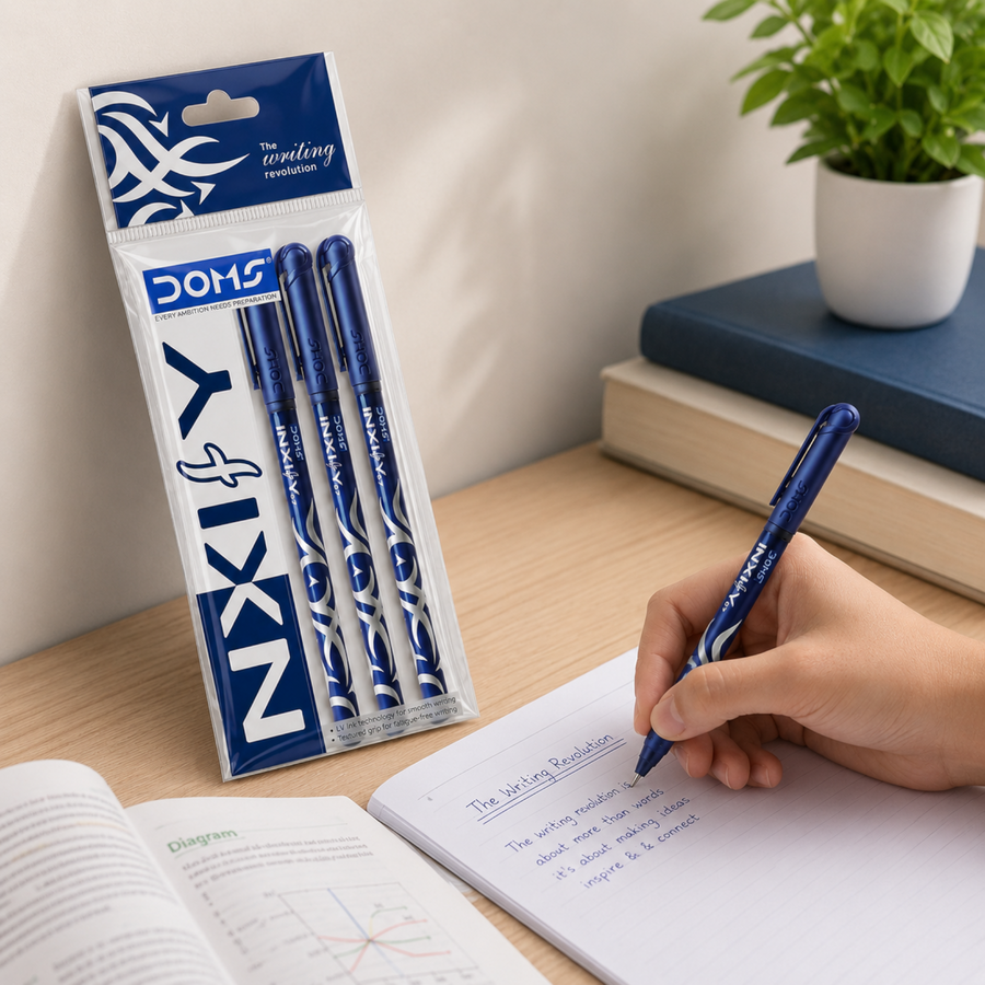 DOMS INXIFY Ball Pens Pack of 5 – Smooth Writing Ball Point Pens, Blue, Black & Red Ink Pens for School, Office & Daily Use
