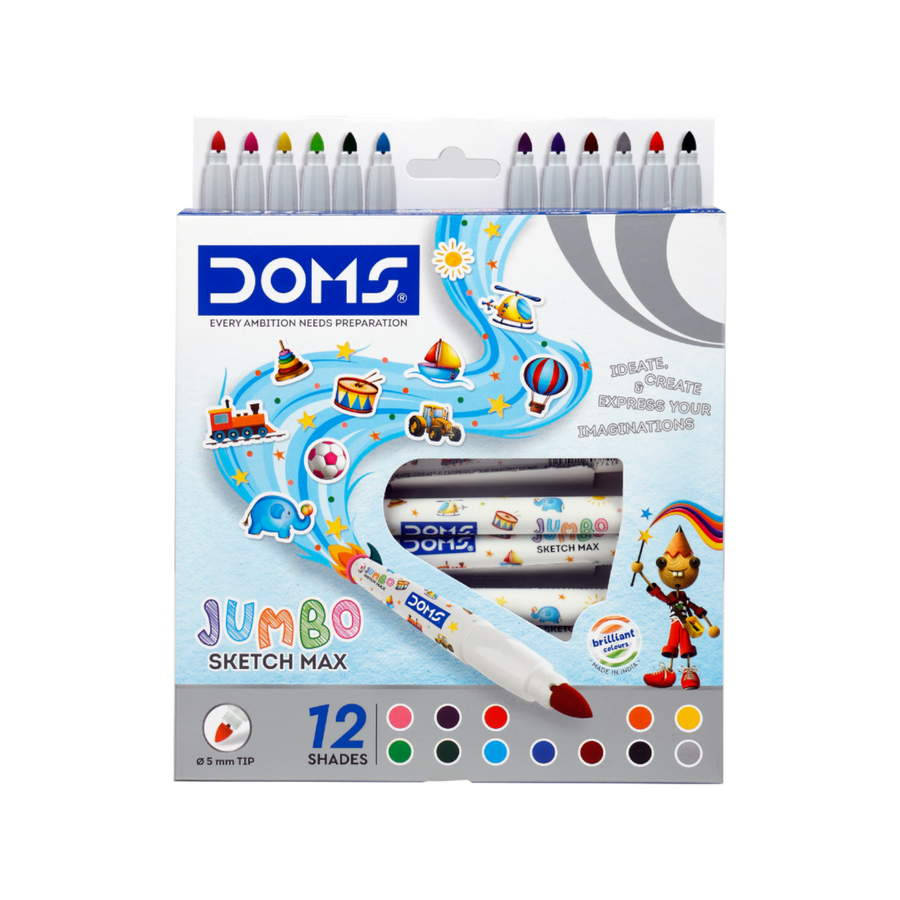 DOMS Jumbo Sketch Pens – Thick Grip Coloring Markers for Kids & School Use
