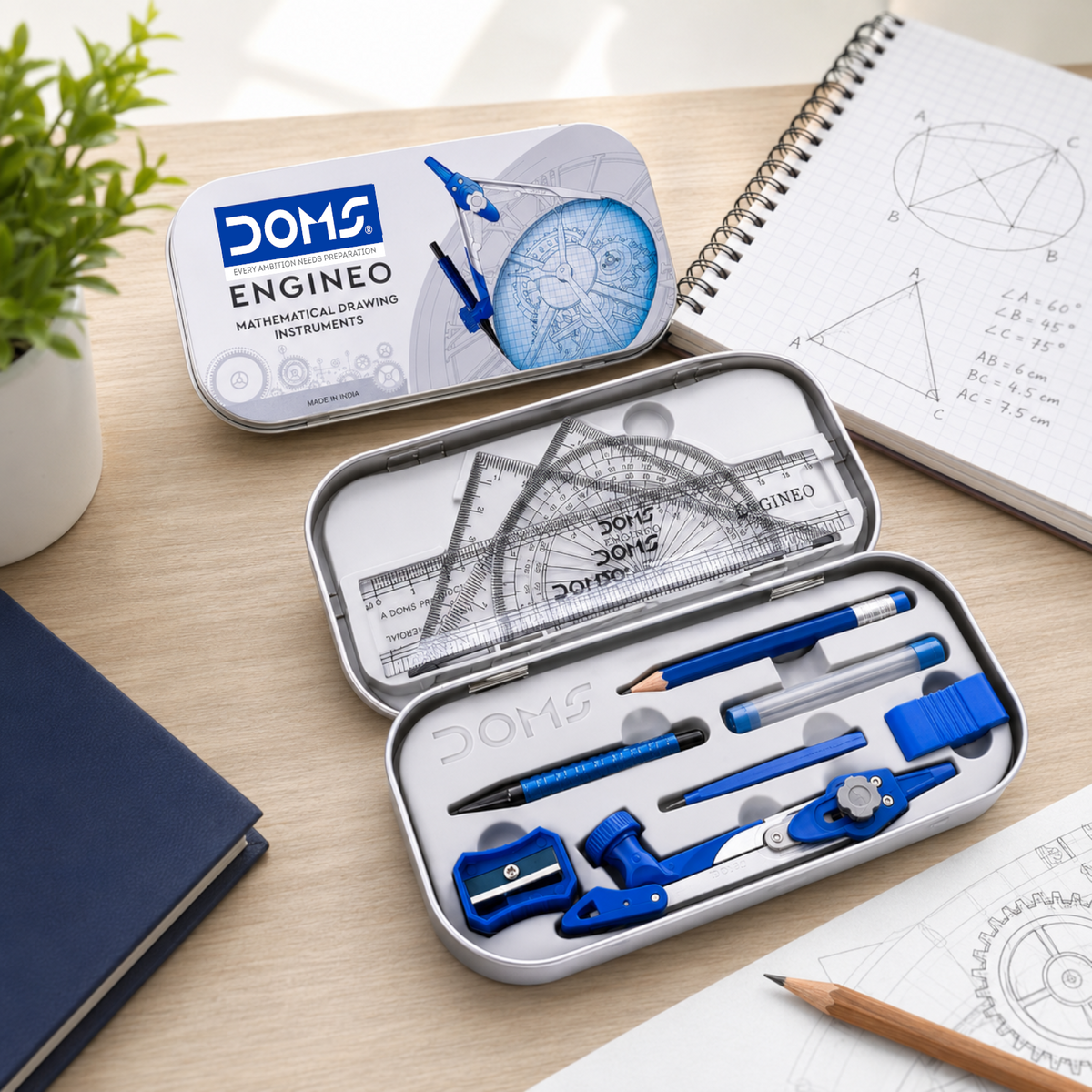 DOMS Engineo Math Instrument Box – Complete Geometry Set for Students, Precision Drawing & Exam Use