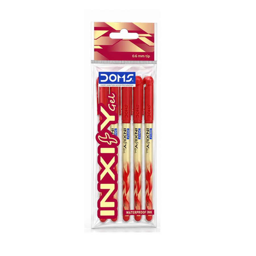 DOMS INXIFY Gel Pens Pack of 12 – 0.6mm Smooth Writing Gel Pens, Waterproof Ink, Blue, Black & Red Pens for School, Office & Exams