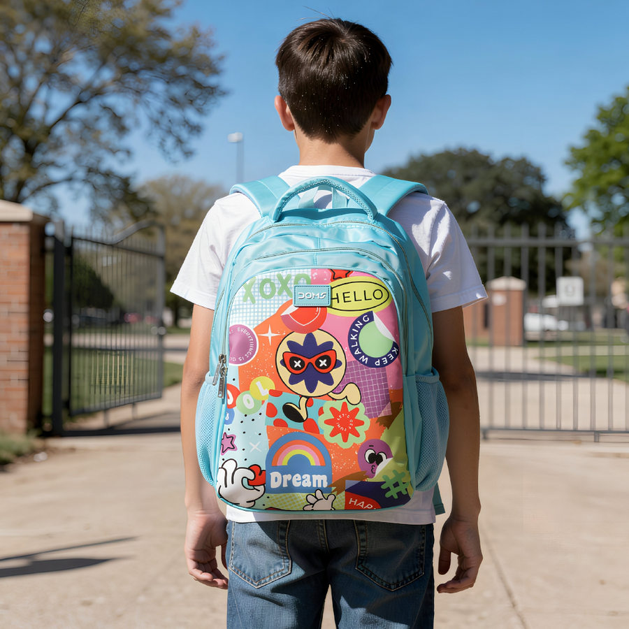 DOMS Sticker Bag Kids School Backpack – Lightweight Water-Resistant | Graphic Theme Bag (34L)