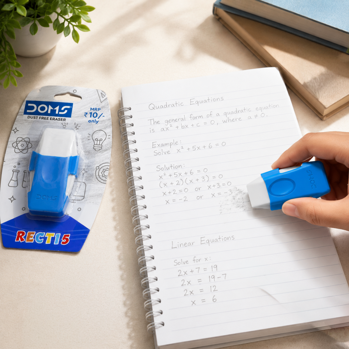 DOMS RECTI 5 Dust-Free Eraser | Premium Smudge-Free Pencil Eraser | Soft, Non-Toxic, Clean Erasing for School, Office & Art