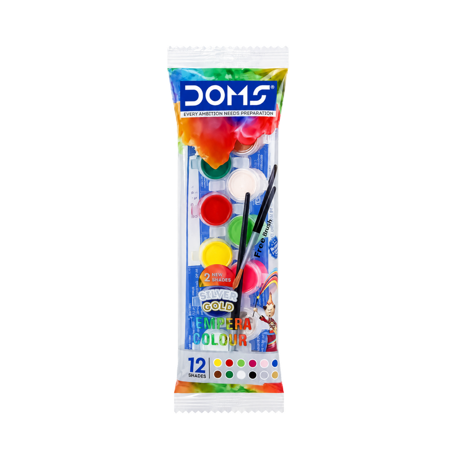 DOMS Tempera Colours Set – Vibrant Shades with Brush | Washable Poster Paint Kit for Kids & Artists
