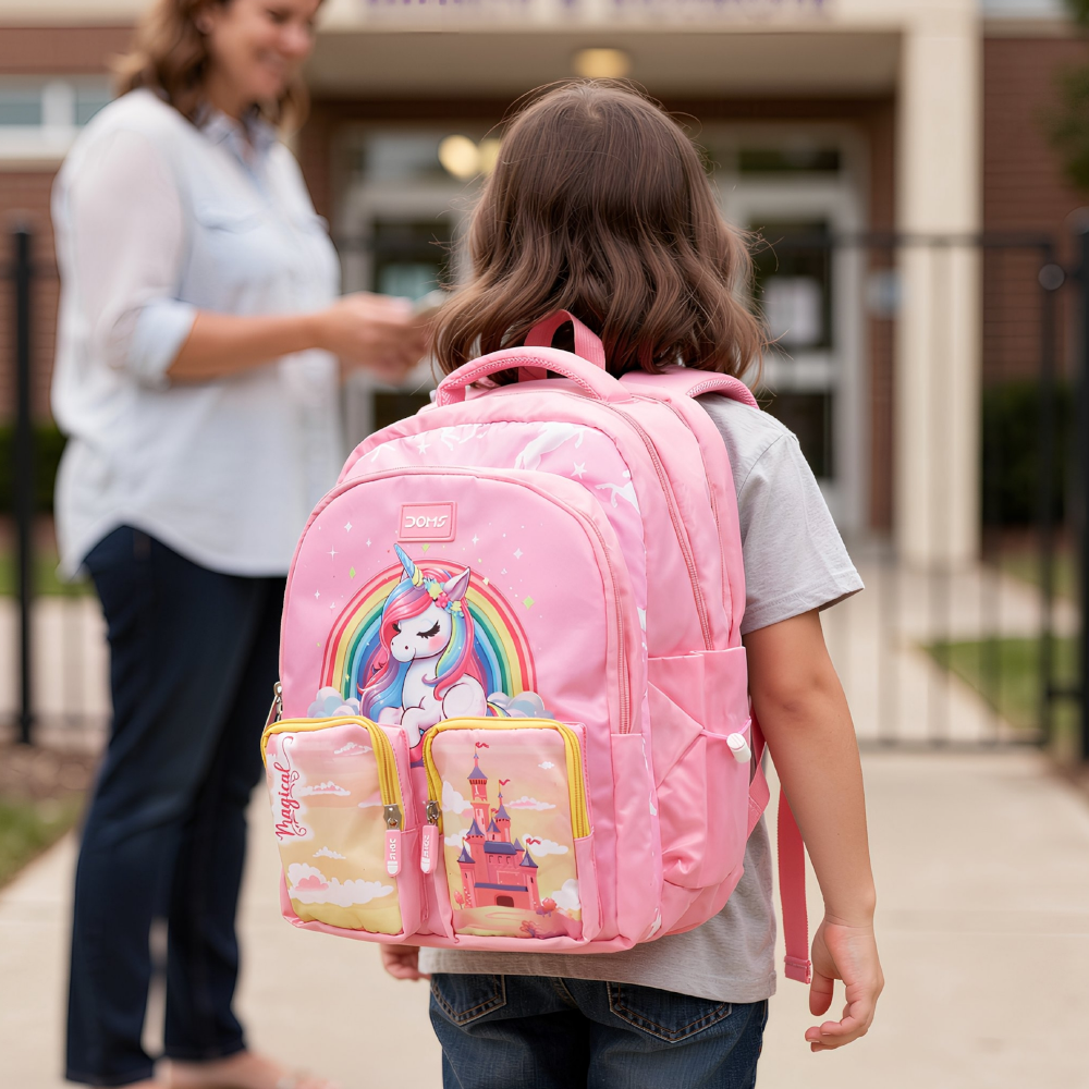 DOMS Unicorn Bag Kids School Backpack – Large Capacity Water-Resistant Unicorn Theme Bag (42L)
