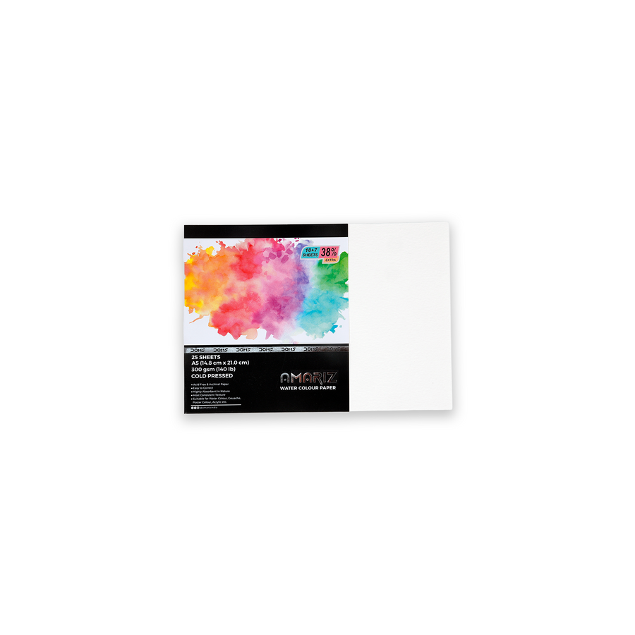 DOMS Amariz Watercolour Paper Sheets | 300 GSM Cold Pressed Acid-Free Watercolour Paper Pad | A3, A4 & A5 Sizes for Watercolour, Acrylic & Mixed Media Art