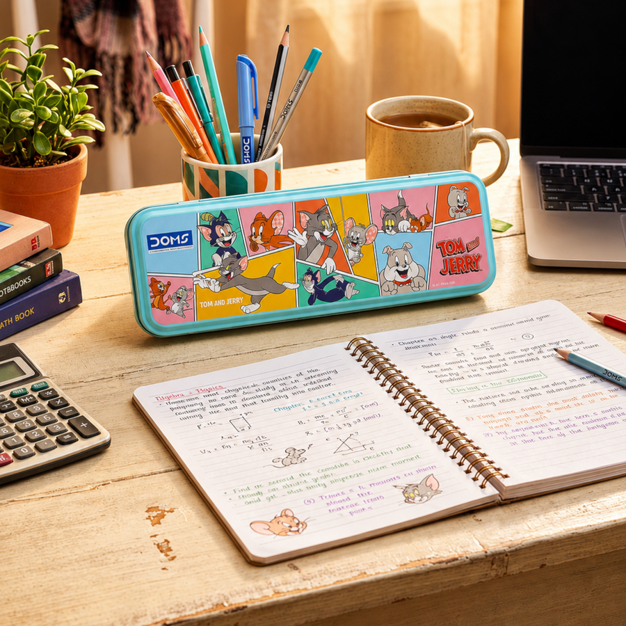 DOMS TOM & JERRY Multi Tin Pencil Box | Durable Metal Storage Case for Kids | Spacious Cartoon Pencil Case | Travel-Friendly Organizer | Official licensed Merchandise