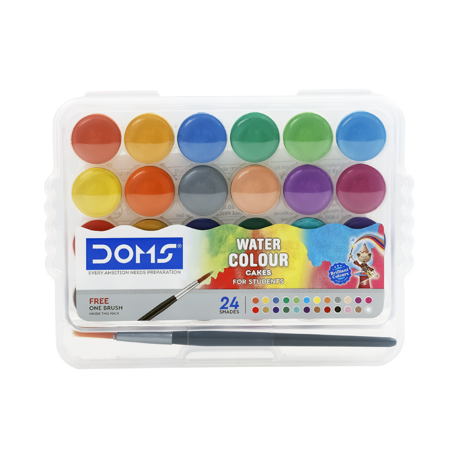DOMS Aqua Water Color Cakes (15 mm) –  Vibrant Shades with Brush | Smooth & Washable Watercolour Set for Kids & Artists