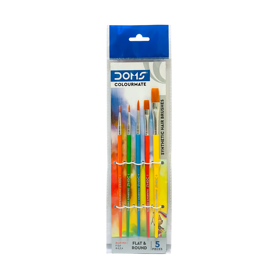 DOMS Colourmate Painting Brushes for School Art, Crafts & Hobby Painting | Synthetic Hair | Round, Flat & Combination Sets