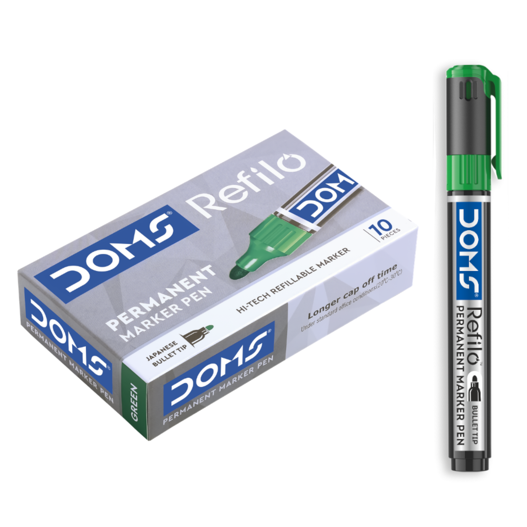 DOMS Refilo Permanent Marker Pen – Bullet Tip, Refillable, Waterproof & Quick Dry Ink | Multi-Surface Writing Marker (Pack Options Available)